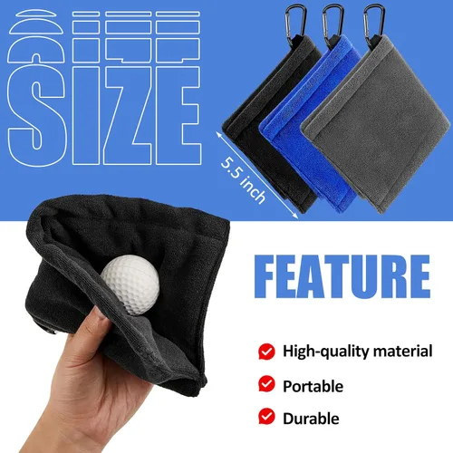 Miniatura 2 de Flutesan Toalla de pelota de golf de 3 piezas de 5.5 x 5.5 pulgadas, toalla de bolsillo pequeña húmeda y seca con clip en D, accesorios portátiles