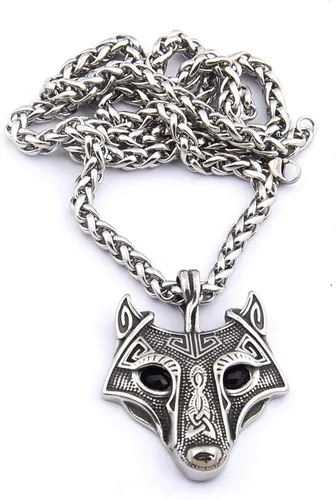 Miniatura 3 de Gungneer Collar con colgante de lobo vikingo Fenrir para hombres y mujeres, cadena de trigo de acero inoxidable, amuleto nórdico, talismán