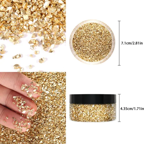 Miniatura 4 de Ceya 5.3 onzas/5.29 oz de vidrio irregular triturado poco profundo dorado metálico chips de cristal roto purpurina de 0.079-0.157 in para Oro poco