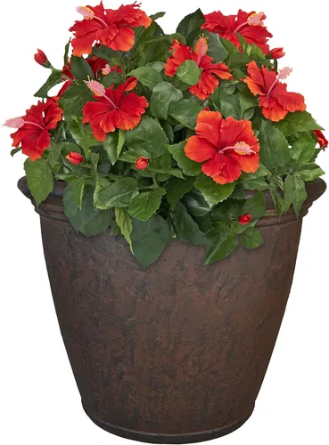 Miniatura 18 de Sunnydaze Anjelica - Maceta grande de plástico para plantas, maceta grande de plástico de doble pared para exteriores con agujeros de drenaje Óxido