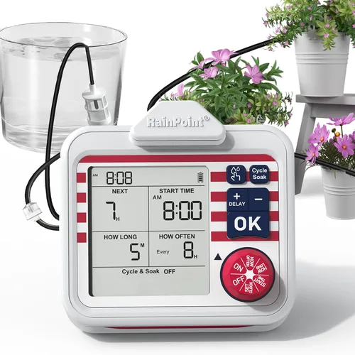 RAINPOINT Regadera automática para plantas de interior de gran pantalla para maceta, ciclo y modo de remojo, sistema de riego por goteo automático
