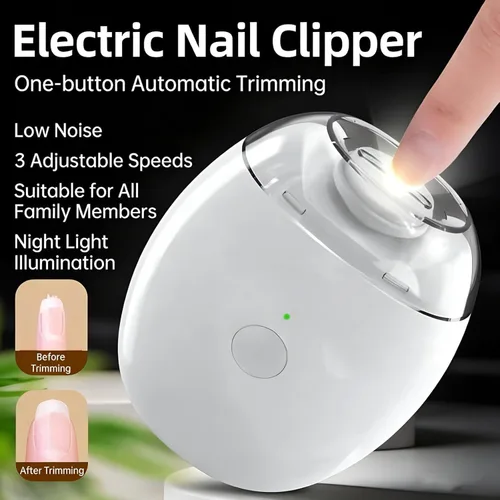 Miniatura 2 de 2 piezas de molinillo de uñas automático universal, portátil, 3 en 1, con luz LED y 3 velocidades, cortador de uñas automático silencioso