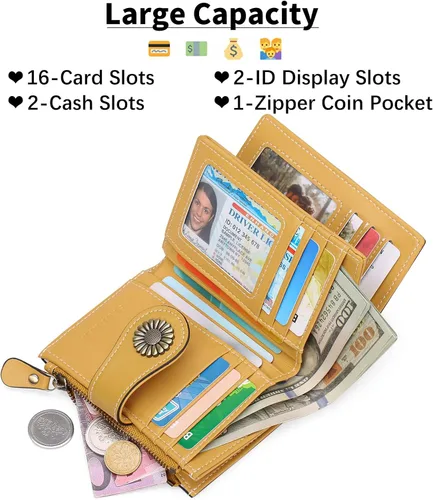 Miniatura 9 de SENDEFN - Billetera pequeña de piel auténtica para mujer, diseño plegable con ventana para tarjeta de identificación