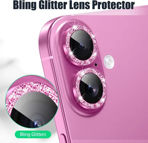 Miniatura 5 de AGVEE Paquete de 6 protectores de lente de cámara para iPhone 16 de 6.1 pulgadas/16 Plus de 6.7 pulgadas, anillo de metal con purpurina brillante