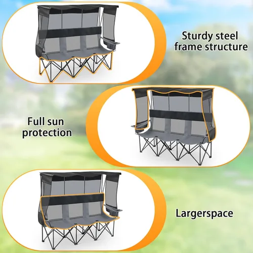 Miniatura 6 de Teenyyou Silla de camping para 3 personas con toldo – Silla de playa de gran tamaño con protección solar UV, sofá biplaza plegable de alta