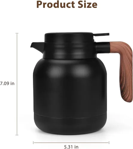Miniatura 8 de Jarra térmica de café de 42 onzas, jarra térmica aislada, jarra de café aislada de acero inoxidable para mantener bebidas calientes/frías, Negro