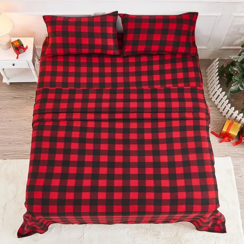 Miniatura 32 de Viviland Juego de sábanas de microforro polar tamaño matrimonial, sábanas ajustadas tipo franela para Navidad con bolsillo de 15" de profundidad