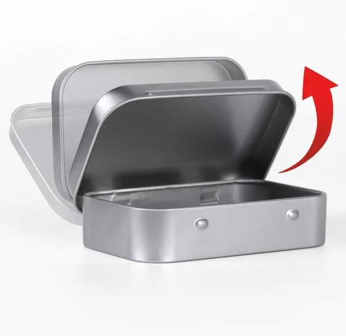 Miniatura 8 de Tamicy Latas rectangulares de metal con bisagras vacías – Paquete de 40 mini cajas portátiles plateadas, kit de almacenamiento pequeño y organizador