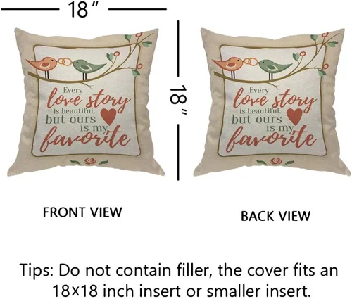 Miniatura 5 de EKOBLA Lover Bird - Funda de almohada con texto en inglés "Every Love Story is Beautiful But Ours is My Favorite Valentine", funda de cojín cuadrada