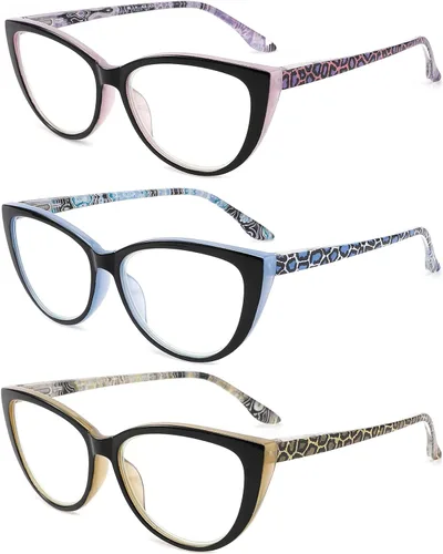 Miniatura 8 de Paquete de 3 lentes de lectura con bloqueo de luz azul, elegantes ojos de gato, lectores de computadora, antifatiga ocular y deslumbramiento