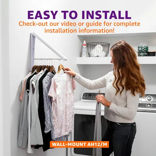Miniatura 5 de InstaHanger Tendedero de Ropa - Tendedero de Ropa Montado en la Pared para Espacios Pequeños - Estantes de Ropa Montados en la Pared Soporta Hasta