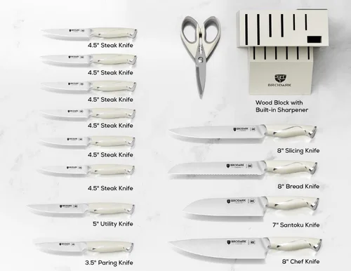 Miniatura 6 de BRODARK Juego de cuchillos de cocina con bloque y afilador integrado, 15 piezas de cuchillos de chef profesionales de espiga completa, juego
