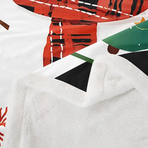 Miniatura 4 de Manfei Manta de Navidad con árbol de Navidad, muñeco de nieve, copo de nieve, para decoración de habitación de niños y niños, manta de rayas blancas