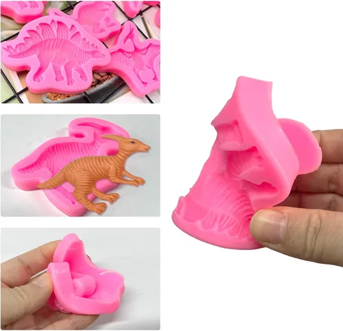 Miniatura 4 de Rainmae Moldes de silicona para fondant de dinosaurio, molde de arcilla de dinosaurio de dibujos animados para niños, para hornear pasteles