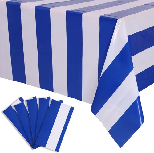 Miniatura 20 de Kesfey - Paquete de 3 manteles de plástico desechables, 54 x 108 pulgadas, diseño horizontal a rayas azul y blanco, náutico, impermeable, Rayas