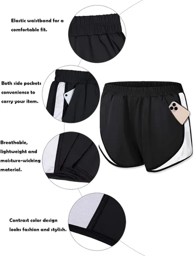 Miniatura 3 de Fulbelle - Pantalones cortos deportivos de doble capa para mujer, elásticos, con bolsillos