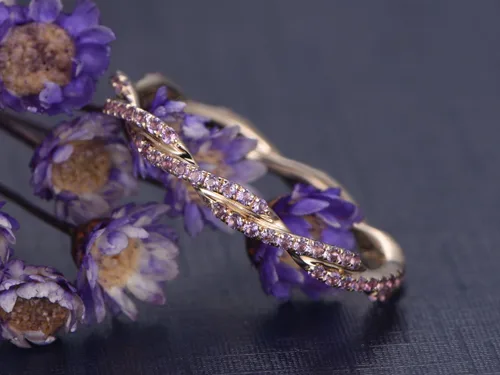 Miniatura 3 de Anillo de boda de amatista de eternidad completa de oro rosa de 14 quilates