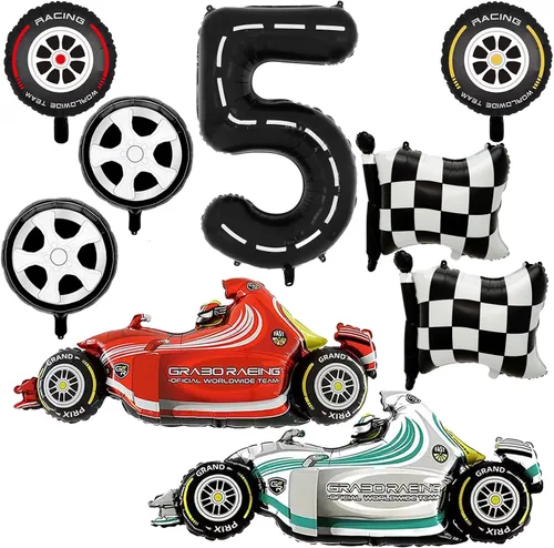 Miniatura 9 de Globos de Auto de Carreras, Decoraciones de Fiesta de Cumpleaños de Auto de Carreras de 43 Pulgadas, Globos de Papel de Aluminio