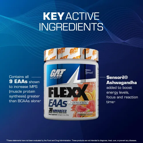 Miniatura 5 de GAT SPORT Flexx EAA + Hydration, aminoácidos esenciales avanzados, 30 porciones (Blue Razz)