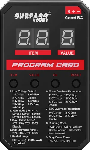 Miniatura 8 de Surpass Hobby ESC Tarjeta de programación RC Car Controlador electrónico de velocidad LED Tarjeta de programa solo compatible con Supass Hobby Negro