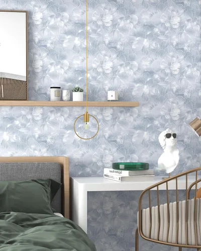 Miniatura 3 de tiltil Papel Tapiz Despegar y Pegar con Flores Azul y Blanco Papel de Contacto Boho 17.7"x78.8" Papel Tapiz Autoadhesivo Removible Moderno Papel