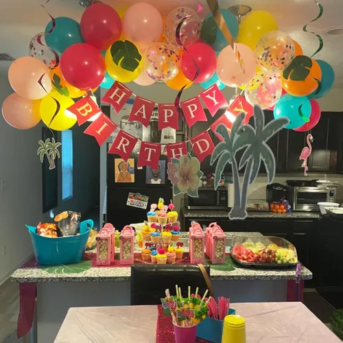 Miniatura 3 de HILAVO - Kit de globos tropicales, 60 globos hawaianos de 12", color rosa intenso, naranja, verde azulado, verde, dorado metálico, globos de látex