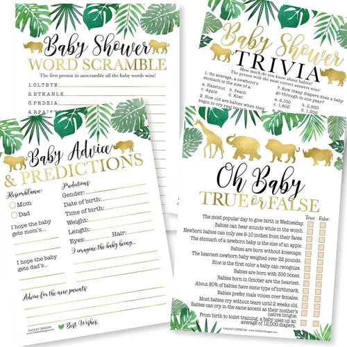Miniatura 12 de Hadley Designs Juegos de baby shower para 25 invitados – Safari Baby Shower Juego de palabras Scramble, verdadero o falso, juego de baby shower