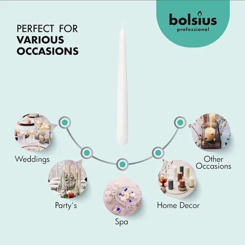 Miniatura 4 de BOLSIUS 60 velas cónicas blancas para el hogar, 10 pulgadas, calidad europea premium, 8 horas de tiempo de combustión, sin perfume, sin goteo y sin