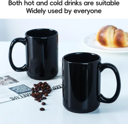 Miniatura 4 de Tazas de café de 16 onzas, taza clásica de cerámica en blanco con mango grande para café con leche y capuchino, juego de 4, color negro