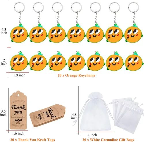 Miniatura 2 de El paquete de 60 llaveros naranja para fiesta incluye 20 llaveros, 20 etiquetas de agradecimiento y 20 bolsas de regalos para baby shower, regalo