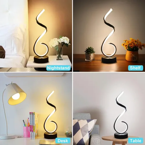Miniatura 7 de Juego de 2 lámparas de mesa LED en espiral modernas, lámpara de mesa de control táctil de 10 W con puertos de carga USB, regulable, 3 modos de Negro