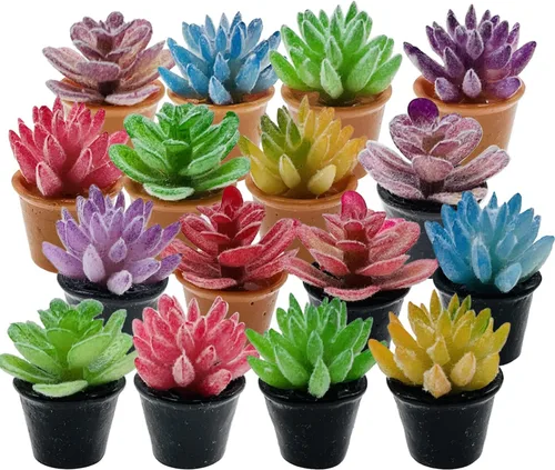 Miniatura 8 de Cayway Planta de casa de muñecas en miniatura, 16 piezas, planta artificial, modelo de bonsái, mini maceta, casa de muñecas falsas para decoración