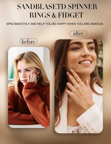 Miniatura 4 de Diamday Anillos antiestrés para mujeres y hombres – Anillo giratorio de acero inoxidable de 2/4 para aliviar la ansiedad y el estrés, con purpurina