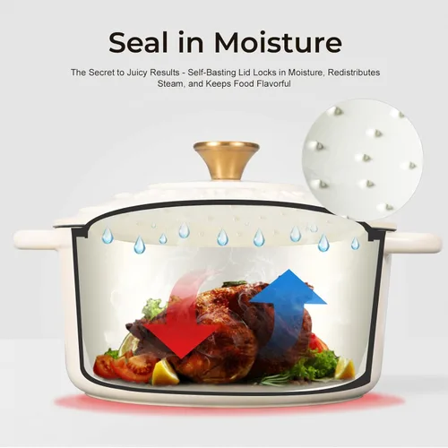 Miniatura 6 de Parmedu Horno holandés de hierro fundido esmaltado de 5.5 cuartos de galón para hornear pan de masa madre, fácil limpieza, versátil para guisar