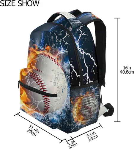 Miniatura 8 de Mochila para adultos, mochila escolar casual, bolsa de viaje con cremallera, Abstracción Fuego Agua Béisbol De, Mochilas Daypack