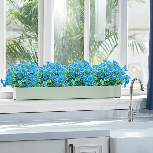 Miniatura 8 de 20 paquetes de flores artificiales para exteriores, flores falsas resistentes a los rayos UV, arbustos de plástico sintético para decoración Azul