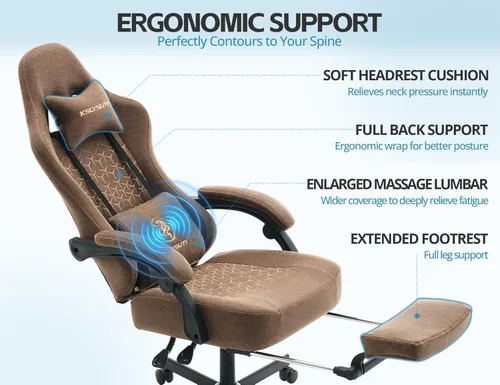 Miniatura 5 de Silla de oficina para oficina en casa, silla de escritorio ergonómica con cojín de resorte de bolsillo, silla de juegos de cuero transpirable