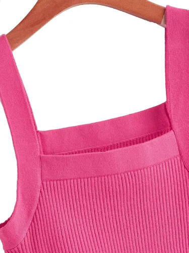 Miniatura 4 de Floerns Camiseta corta sin mangas de punto acanalado con cuello cuadrado para mujer