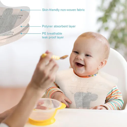Miniatura 5 de Shinymoon 100 baberos desechables para bebé, envueltos individualmente, baberos de viaje, impermeables, atrapadores de alimentos para niños y niñas