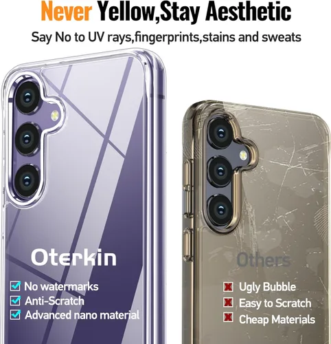 Miniatura 3 de Oterkin Funda transparente para Samsung Galaxy S24, tecnología antiamarilleo 20X, funda para teléfono S24 con 4 bolsas de aire integradas