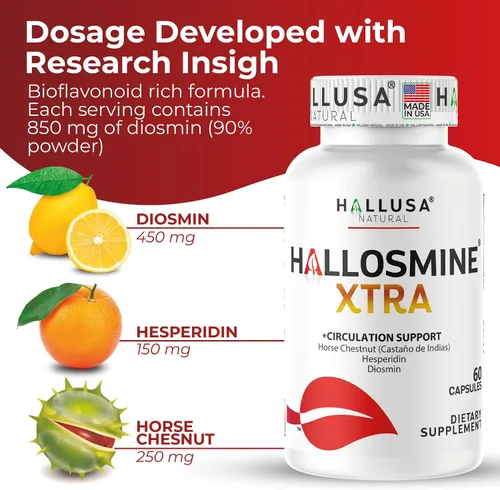 Miniatura 3 de Hallosmine Xtra - Soporte para la circulación y las venas, diosmina hesperidina y castaño de indias 850 mg + crema de piernas gratis, pies