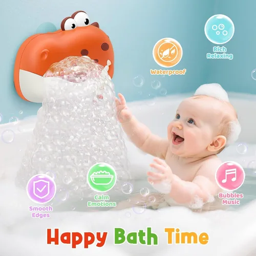 Miniatura 2 de Juguetes de baño para bebés, máquina recargable de burbujas de dinosaurio con música, juguetes de baño para bañera para niños pequeños, regalos