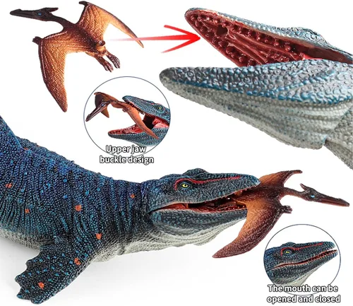Miniatura 5 de EOIVSH Gran Figura de Juguetes de Mosasaurus, Gran Protector del Océano Mosasaurus Mordiendo a un Pterosaurio, Figura de Dinosaurio Monstruo Marino