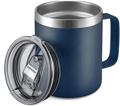 Miniatura 15 de Taza de café aislada de 12 onzas con asa, taza de café de viaje de acero inoxidable con tapa abatible, vaso de café de doble pared con aislamiento