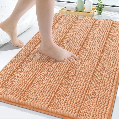 Miniatura 100 de Grandaily Alfombras de baño de felpilla a rayas de 24 x 16 pulgadas, extra gruesas y suaves, absorbentes, parte trasera de goma, alfombra de ducha