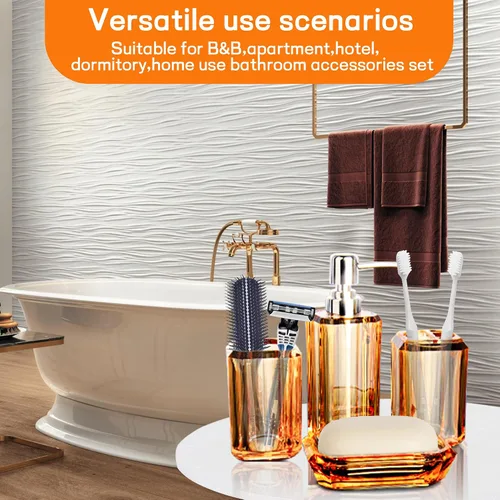 Miniatura 7 de Juego de accesorios de baño, juego de 4 piezas de accesorios de baño acrílico de alta calidad con dispensador de jabón de loción, taza de enjuague