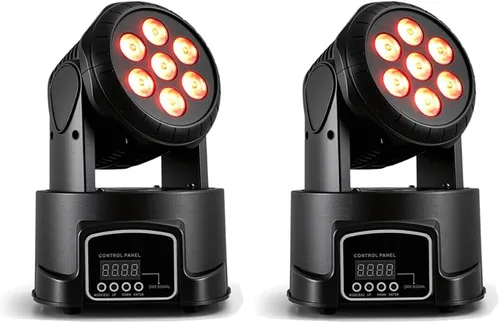 Miniatura 10 de MINGJIE Luces de DJ con cabeza móvil, 12 colores 7x10W LED foco de escenario de lavado con DMX y sonido activo, inclinación de 540° de inclinación