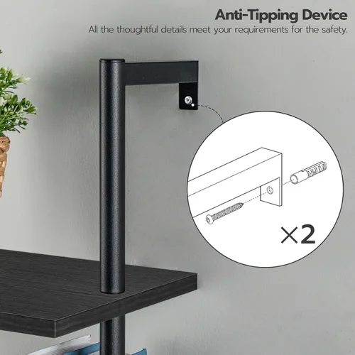 Miniatura 6 de HOOBRO Estantería de escalera DIY, estantería de 6 niveles de madera montada en la pared, estantería estrecha, estante de exhibición, estante
