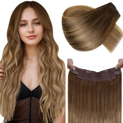 Miniatura 10 de LaaVoo Extensión de cola de caballo de cabello humano marrón para mujer, extensiones de cola de caballo marrón oscuro, extensiones de cabello humano