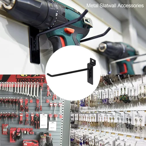 Miniatura 7 de HJW Ganchos Slatwall 50 piezas de 4 pulgadas negro Slatwall accesorios garaje tienda venta al por menor resistente tablero de clavijas rejilla